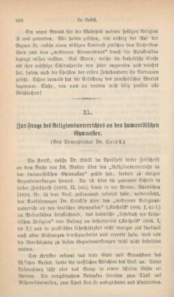 502-510 Zur Frage des Religionsunterrichtes an den humanistischen Gymnasien