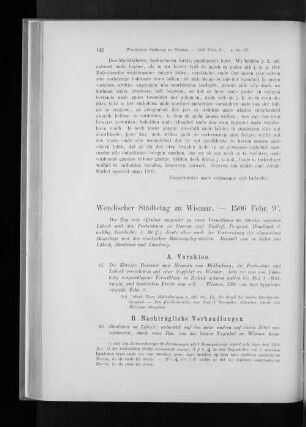 Wendischer Städtetag zu Wismar. - 1506 Febr. 9.