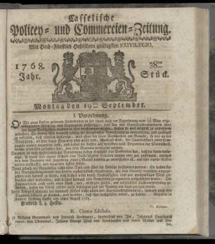 38tes Stueck, Montag den 19ten September. 1768