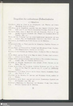 Verzeichnis der vorhandenen Postmeilensäulen