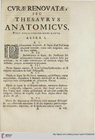 Curae renovatae, seu Thesaurus anatomicus