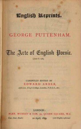 The arte of English poesie : (June?)1589