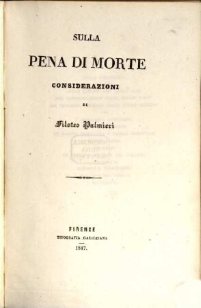 Sulla pena di morte : Considerazioni di Filoteo Palmieri