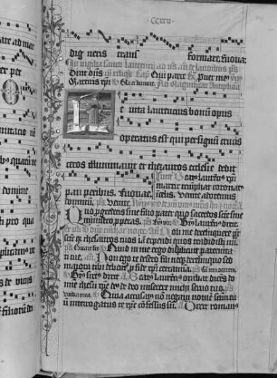 Antiphonarium (Benediktinerhandschrift) — Initiale L (evita Laurentius) mit dem heiligen Laurentius, Folio 275recto