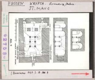 Füssen: St. Mang, Krypta, Grundriss und Aufriss