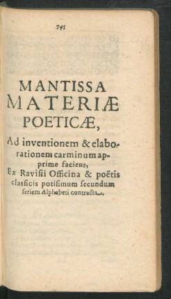 Mantissa Materiae Poeticae