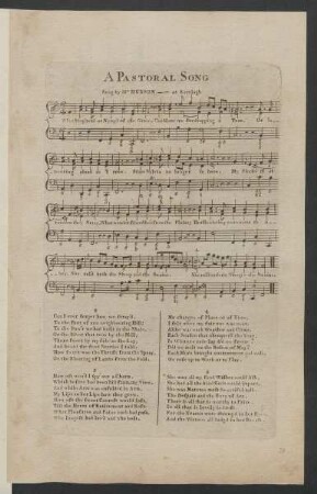 A pastoral song : sung by Mr. Hudson at Ranelagh