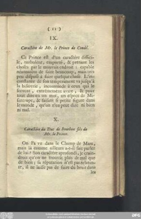 IX. Caractére de Mr. le Prince de Condé.