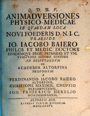 Animadversiones physico-medicae in quaedam loca Novi Foederis D. N. J. C.