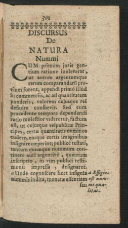 Discursus De Natura Nummi.