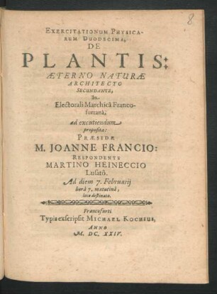 Exercitationum Physicarum Duodecima, De Plantis