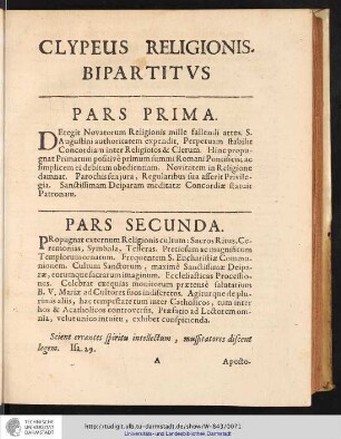 CLYPEUS RELIGIONIS. BIPARTITVS