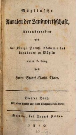 Möglinsche Annalen der Landwirthschaft. 4. 1819