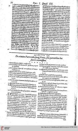 Pars Prima, Questio 8 De crimine Parricidii,...