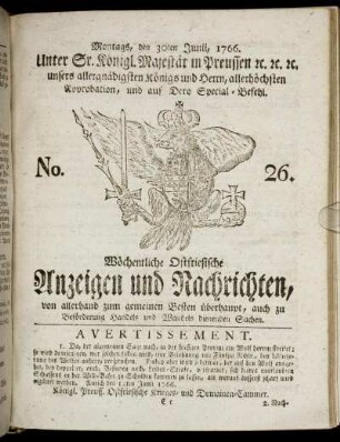 No. 26. Montags, den 30ten Junii, 1766.