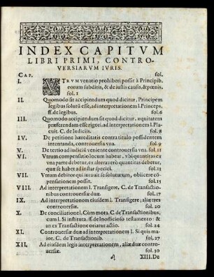 Index Capitum Libri Primi ...