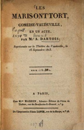 Les maris ont tort : comedie-vaudeville en un acte