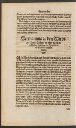 Vermanung zu den Wirdigen Herrn Pastorn in allen Kirchen ...