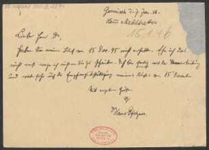 Brief an Ludwig Strecker (senior) an B. Schott's Söhne : 07.01.1946