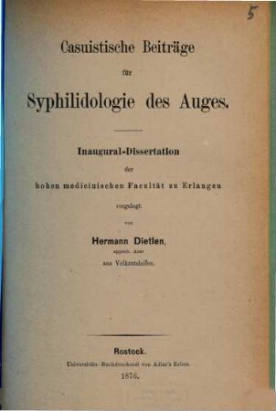 Casuistische Beiträge für Syphilidologie des Auges