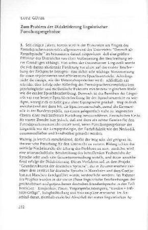 Zum Problem der Didaktisierung linguistischer Forschungsergebnisse