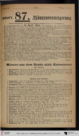 Münzen aus dem Besitz südd. Kleinrentner (Nr. 1-287)