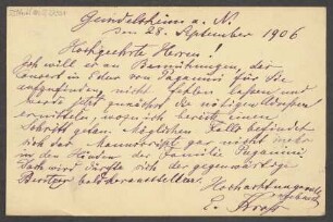 Brief an B. Schott's Söhne : 28.09.1906