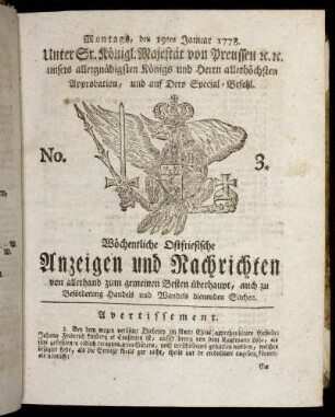 No. 3. Montags, den 19ten Januar 1778.