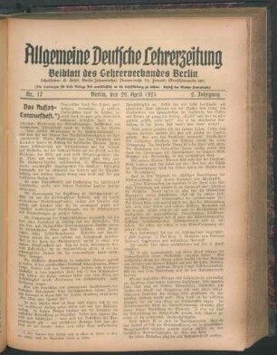 Beiblatt des Lehrerverbandes Berlin. - 2.1921, Nr. 17