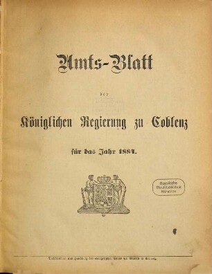 Amtsblatt der Preußischen Regierung zu Koblenz : für das Jahr .... 1884
