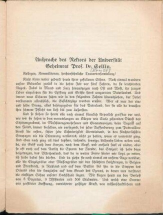 Ansprache des Rektors der Universität Geheimrat Prof. Dr. Sellin.