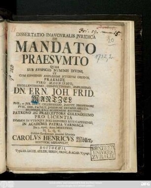 Dissertatio Inavgvralis Jvridica De Mandato Praesvmto