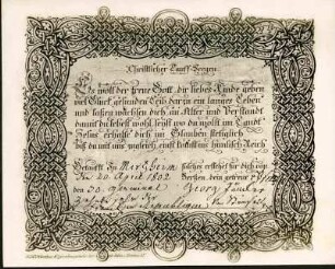Obermoschel, Mörzheim: Taufbrief aus Mörzheim 1802, in Weißenburg gedruckt