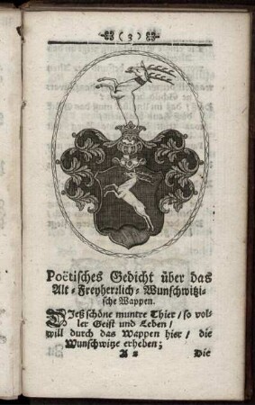 Poetisches Gedicht über das Alt- Freyherrlich-Wunschwitzische Wappen