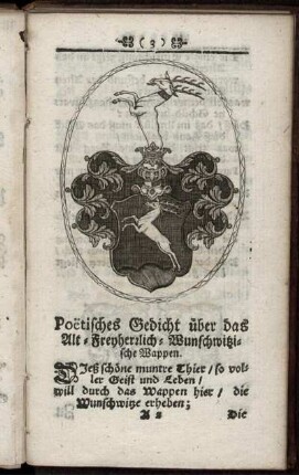 Poetisches Gedicht über das Alt- Freyherrlich-Wunschwitzische Wappen