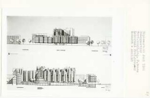 Wohnquartier, Berlin-Charlottenburg (Diplomarbeit bei Willy Kreuer): Ansicht und Schnitt