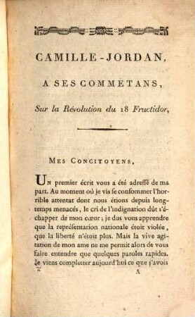 À ses Commétans sur la revolution du 18. fructidor