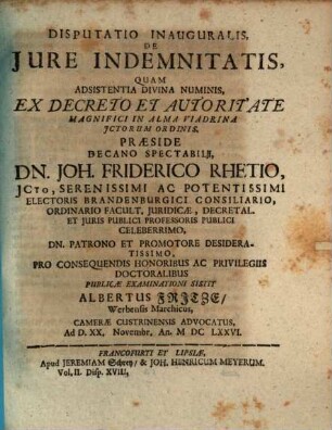 Disp. inaug. de iure indemnitatis
