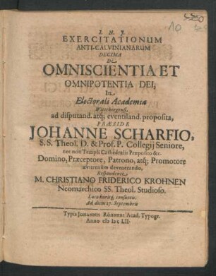 Exercitationum Anti-Calvinianarum Decima De Omniscientia Et Omnipotentia Dei