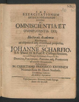 Exercitationum Anti-Calvinianarum Decima De Omniscientia Et Omnipotentia Dei