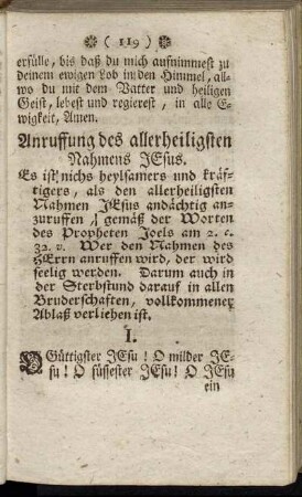 Anruffung des allerheiligsten Nahmens Jesus.