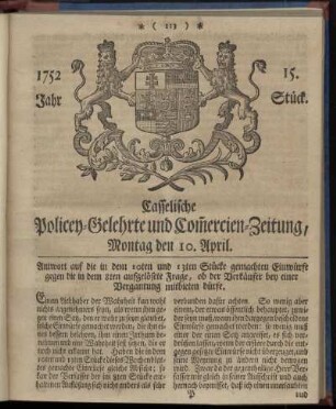 15. Stueck, Montag den 10. April 1752