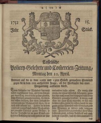 15. Stueck, Montag den 10. April 1752