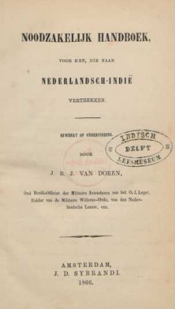 Noodzakelijk handboek voor hen, die naar Nederlandsch-Indië vertrekken