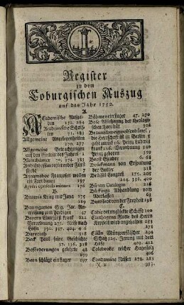 Register in dem Coburgischen Auszug auf das Jahr 1752.