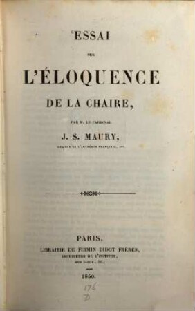 Essai sur l'éloquence de la chaire