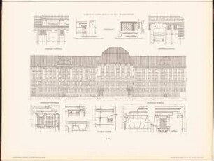 Gemeindeschule in der Wilmsstraße, Berlin: Ansicht, Details (aus: Neubauten der Stadt Berlin, Bd. II, 1903)