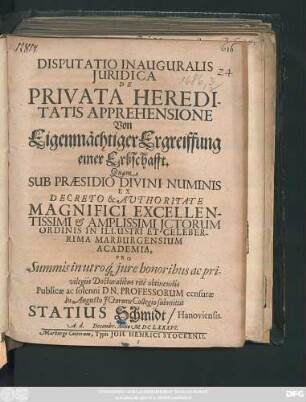 Disputatio Inauguralis Iuridica De Privata Hereditatis Apprehensione