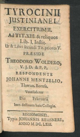 Exercitium II. Respondente Johanne Mentzelio
