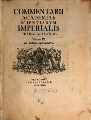 Commentarii Academiae Scientiarum Imperialis Petropolitanae. 9. 1737 (1744)